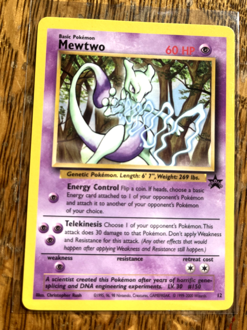 Pokemon TCG - Mewtwo 12 WOTC Black Star Promo NM - Christopher Rush 1998 
