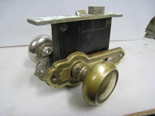 Art Deco Brass Doorknob Set With Plates And Mortise Lockset RUSSWIN