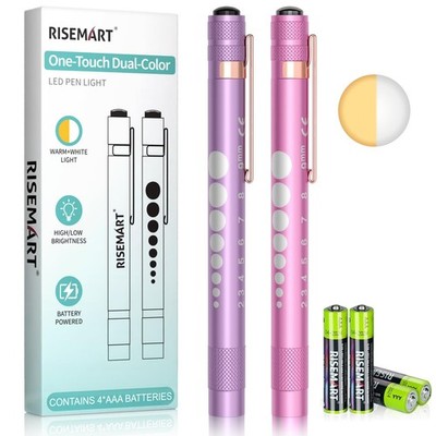 RISEMART 2-Pack Pen Light for Nurses   Medical Penlight with Purple+Pink
