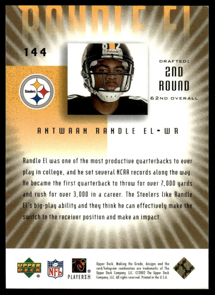 2002 UD Graded #144 Antwaan Randle El Gold #/75 - Image 2 of 2
