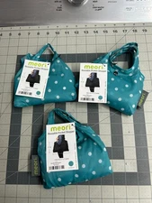 3-pack Reusable Pocket Shopper Bag Azure Blue Dot 15"X23" Folds into 5"X3 Pocket