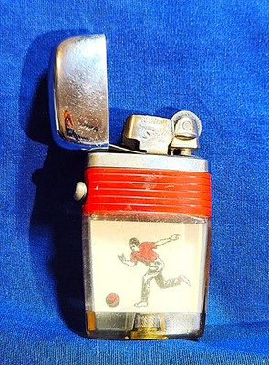 1960 VU-LIGHTER SCRIPTO BOWLING FIGURE MCM GREAT SPARK & SNAP & COLOR RED