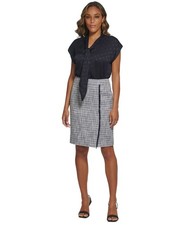 Calvin Klein Women's Tweed Fringed-Front Pencil Skirt Navy Multi, 2 