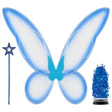 Funcredible Blue Fairy Wings, Wand  Glitter Set - Costume Accessory for Girls 