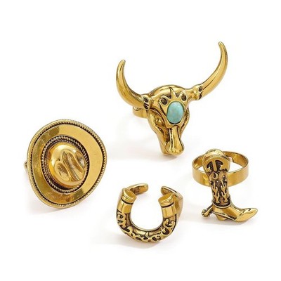 Western Ring Set for Women Vintage Knuckle Rings Horseshoe Boot Horseshoe Sta...
