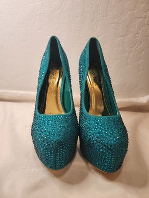Women's Heel Evening Stilettos Rhinestones Prom Formal Wedding Sea Green SZ 8