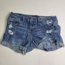 Aeropostale Midi Distressed Cuffed Dark Wash Denim Jean Shorts Size 4