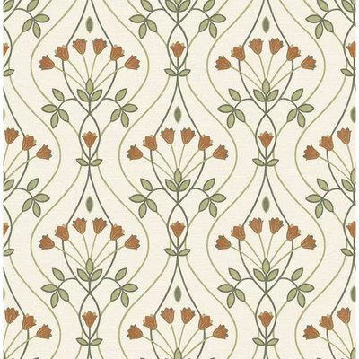 Dard Green Tulip Ogee Wallpaper
