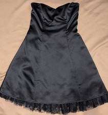 Vintage Y2K Black Satin Strapless Party Layered Dress Whimsigoth Lace Up