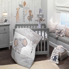 Lambs  Ivy Jungle Safari Elephant 3-Piece Mini Crib Bedding Set - Gray/White