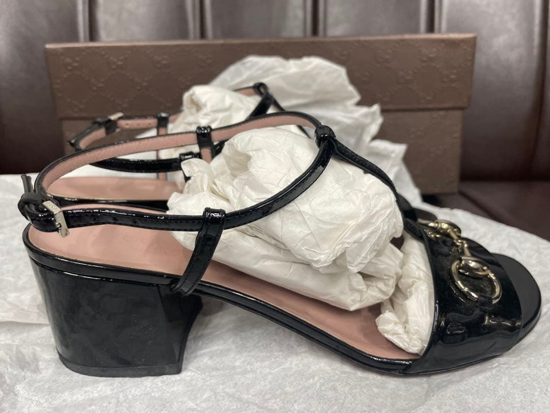 Gucci Horsebit Sandals T-Strap Black Patent Leather Size 36.5 Abt US 6.5 Women thumbnail 24