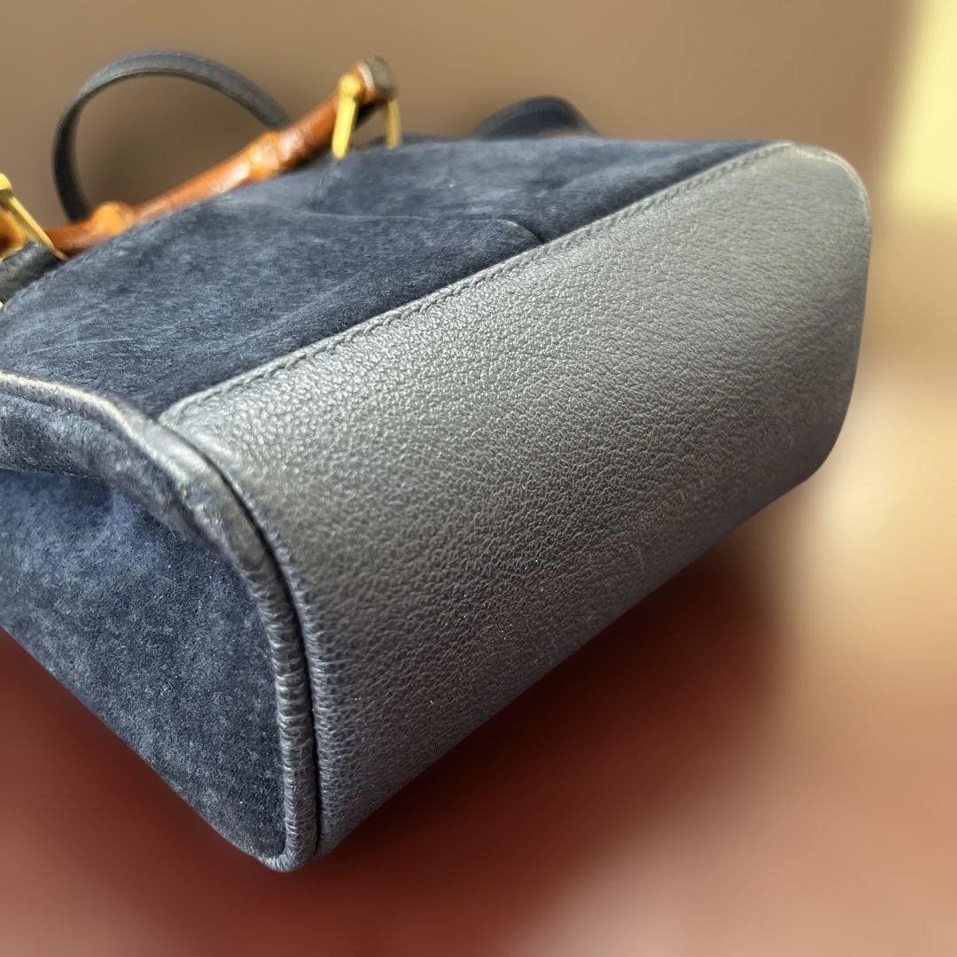 GUCCI Bamboo Mini 2Way Suede Crossbody Bag Navy Authentic Women's Handbag thumbnail 9