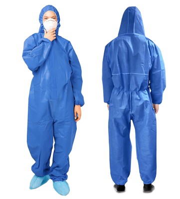 EZGOODZ Blue Disposable Coveralls with Hood, XXL. 5 Pack Hazmat Suits Disposa...