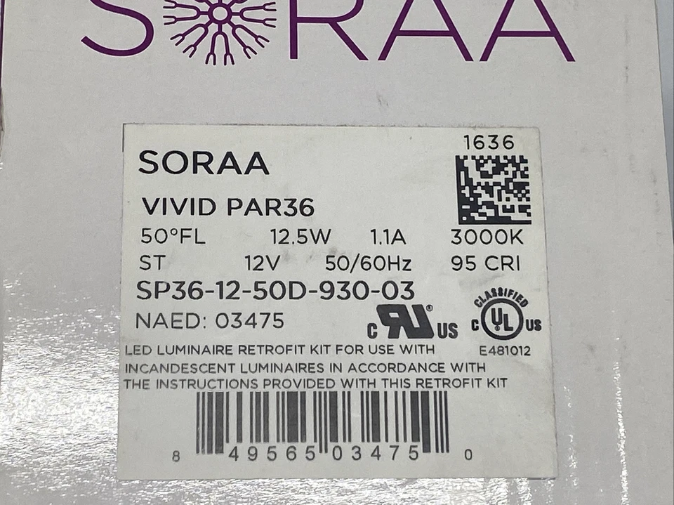 (A) SORAA 03475 Dimmable LED LAMP LIGHT SP36-12-50D-930-03 3000K 12.5W PAR36⭐️ - Image 2 of 3