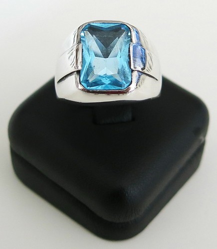 Handgefertigt 925 Sterlingsilber Aquamarin Zirkon Stein Herren Damen RING - Bild 5 von 5