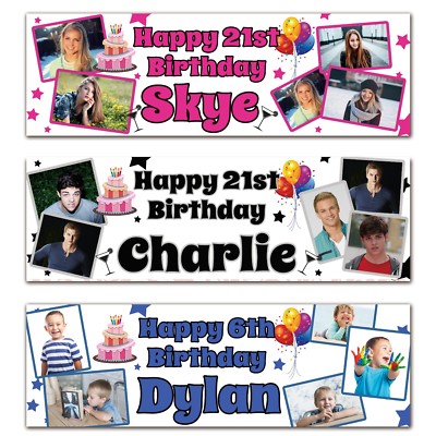 2 personalisierte Geburtstagsbanner Foto Kinder Erwachsene Feier Party Poster
