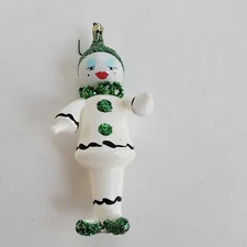 Vintage Soffieria De Carlini Hand Blown Glass Mime Ornament White & Green, Italy