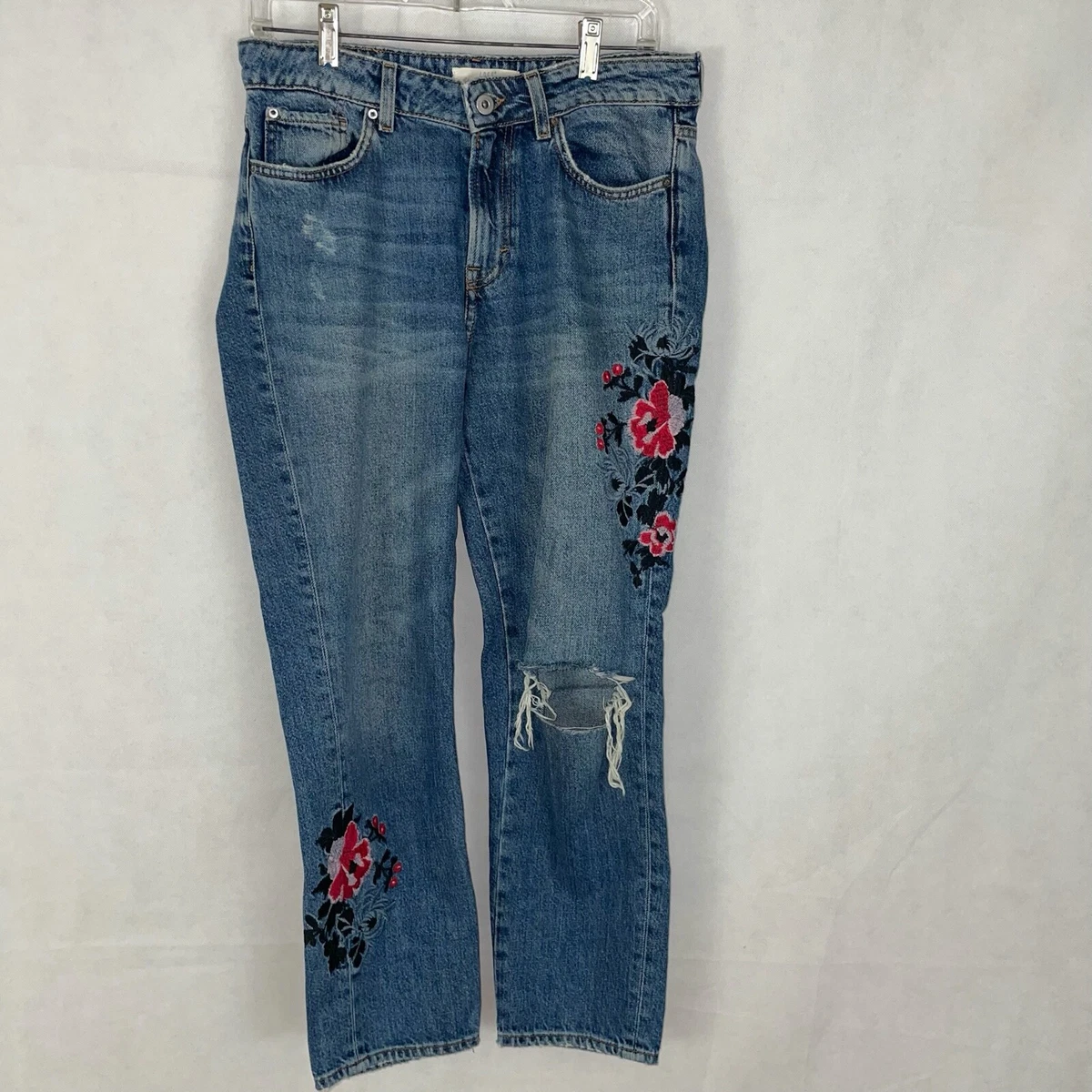 Mom jeans with store embroidered flowers