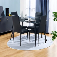4pcs Dining Chairs - PU Leather, Black High Back, Cross-Stitch & Round Tube Legs