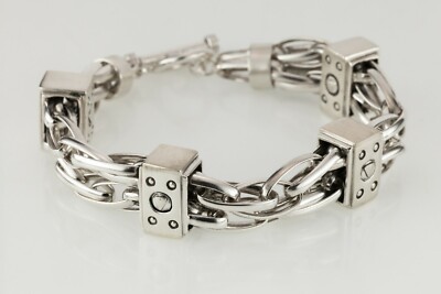 Schwer Sterlingsilber Doppelstrang Grob Statement Kette Armband Knebelverschluss