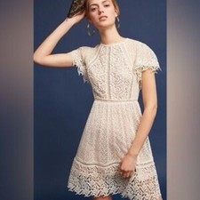 Anthropologie Ranna Gill Larissa Lace Mini Dress Cream Size 6