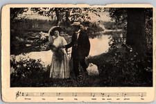 1908 Semi-Photo Song Series C Harris Lovers Walking by the Stream Postcard