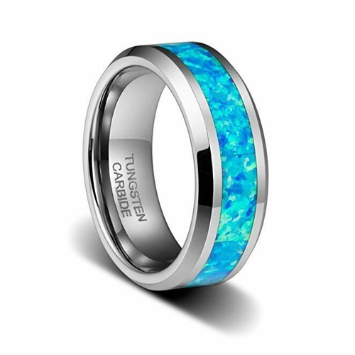 8mm Black Tungsten Carbide Zodiac Rings Constellation Leo Ring Blue Carbon Fiber Inlay Wedding Band For Men Women
