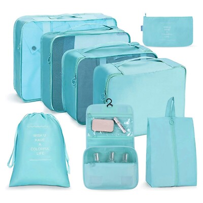 8 Stück Packwürfel Gepäck Organizer Set - Reise Aufbewahrung & Kompressionstaschen