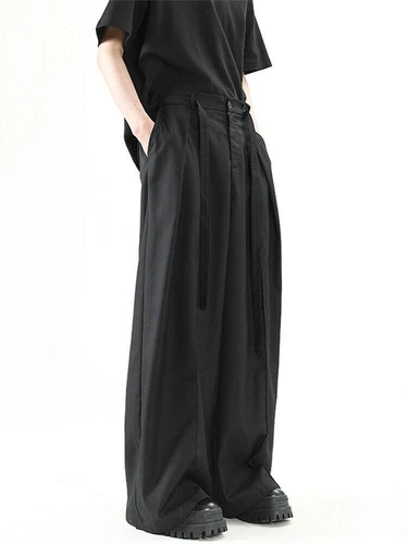 Men's Khaki Loose Wide-leg Trousers Casual Summer Pleated Pants  - Picture 7 of 16