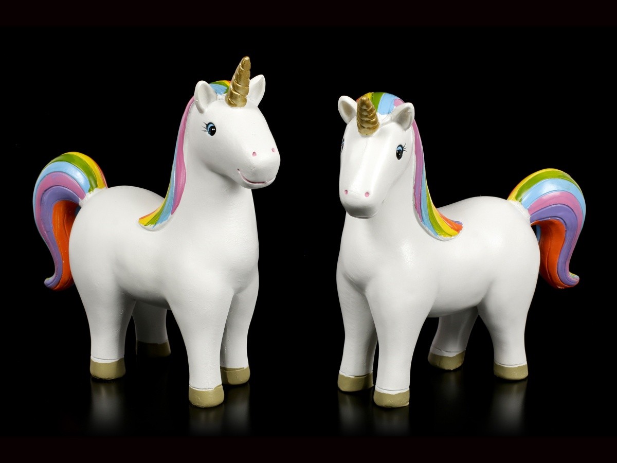 Rainbow Unicorn Figures - Set of 2 - Fantasy Unicorns Pegasus Decorative Statue