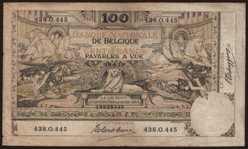Belgium - 1913 - 100 Francs - "VG" #CO6121 - Picture 2 of 6
