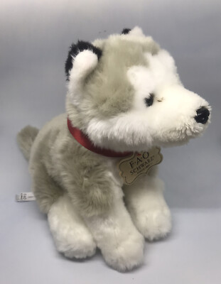 FAQ Schwarz Gray Siberian Husky Stuffed Animal Plush Toy Dog Puppy 12  Blue Eyes