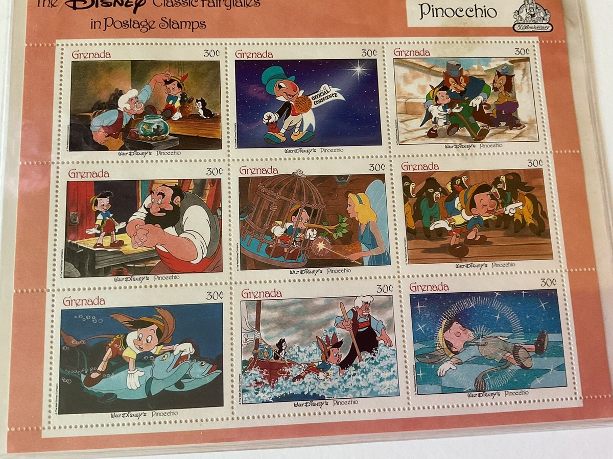 Set Of 9 Pinocchio Stamps, Certificate Of Authenticity Limited