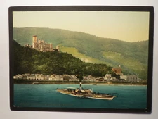 Stolzenfels with chapels - paddle steamer - coloured art picture / cab