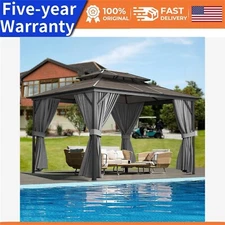10X13FT Outdoor Hardtop Gazebo with Aluminum Frame Heavy-Duty Double Roof Lawns