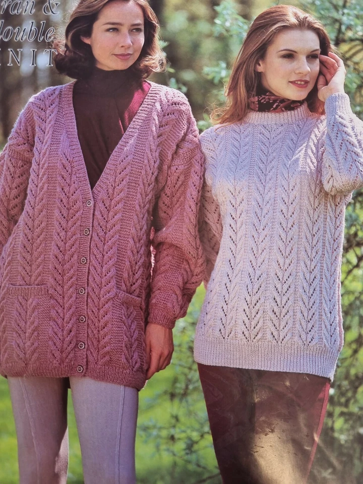 Knitting Pattern Lady's DK & Aran Sweater/Cardigan 32-46 Long Sleeve Cable(622)