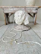 French antique bonnet Tulle white lace needlework embroidered embroidery Coiffe