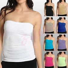 Seamless Strapless Spandex Slimming Bandeau Tube Top with Bra Pad Shirt XS S M L