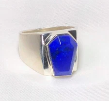 Coffin Ring natural blue lapis lazuli 925 silver adjustable ring size 9 m67703