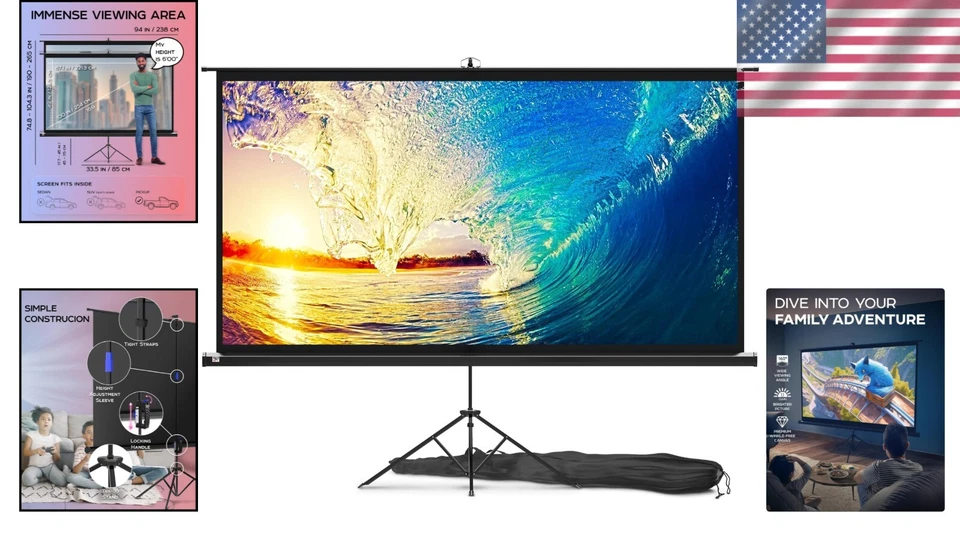 Portable 100 Inch Projector Screen - Easy Setup with Tripod Stand & Carry Bag - Image 2 of 4