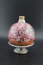 Perfume Scent Bottle Hand Painted With Cork & Pedestal Base Pottery Clay 4.25"