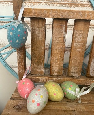 Set Of 5 Elegant Plastic Easter Egg Ornaments W/ Dot Decorations 2.5 
