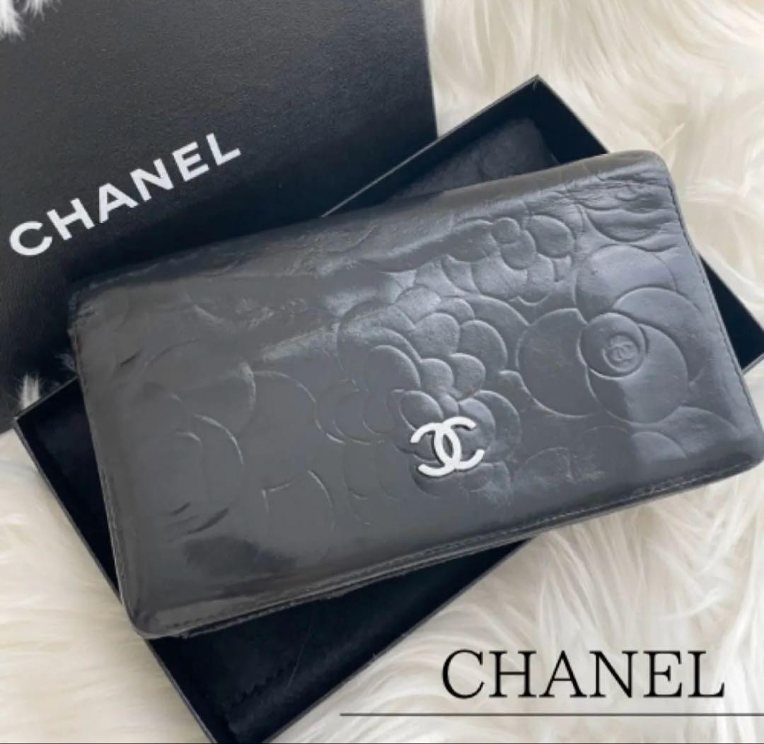 Chanel Black Camellia Bifold Wallet with Silver Coco Mark Hardware  