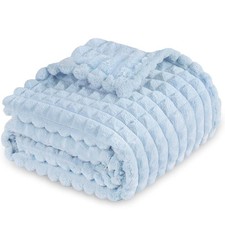3D Grid Square Baby Blanket, Ultra Soft Flannel Fleece Plush Crib, Blue