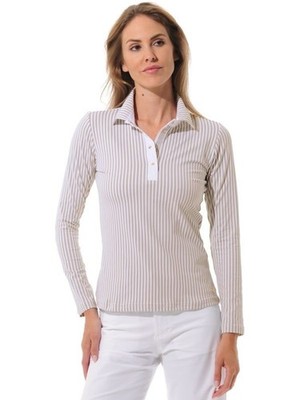 MDC WOMEN'S SEERSUCKER GOLF POLO SHIRT LIGHT TAUPE EU 36 US 4 NEW