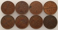 Prussia / German States – 1 Pfennig 1860–1868 (8 coins) Copper Mixed Conditions