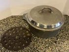 Griswold Cast Iron Hammered Chrome Finish No 8 Dutch Oven Hinged W/ Trivet Read