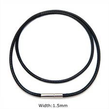 Black Rope Leather Cord Chain Necklace Stainless Steel