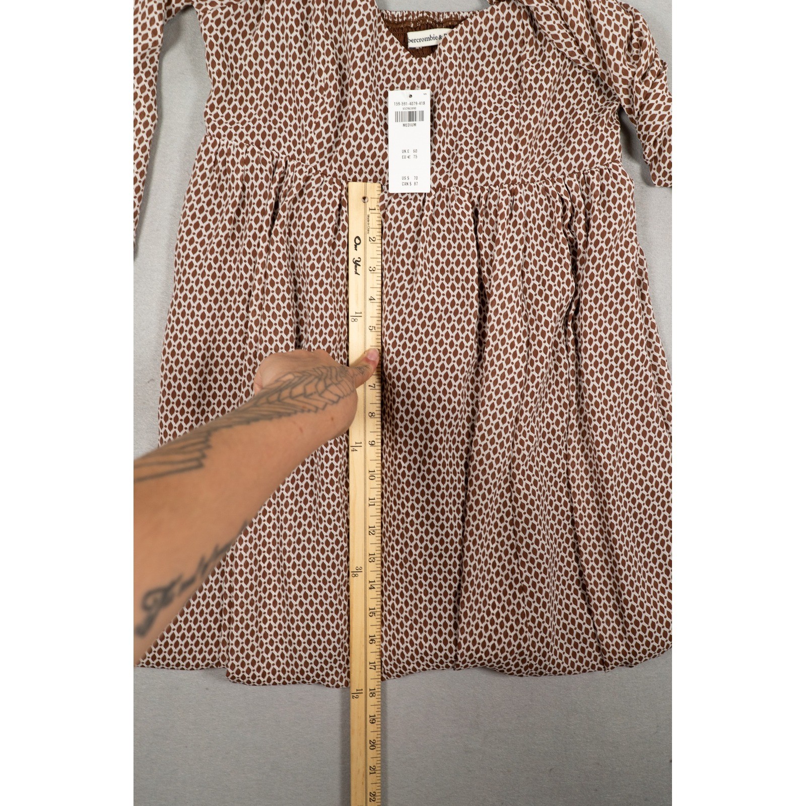 Abercrombie & Fitch Brown Geometric Diamond Smocked Mini Dress Medium NWT image 8