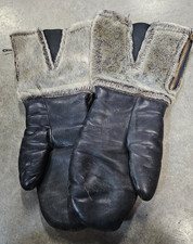 VTG Wolverine Nylon Sewn Black Leather Faux Fur Snowmobile Mittens Size L